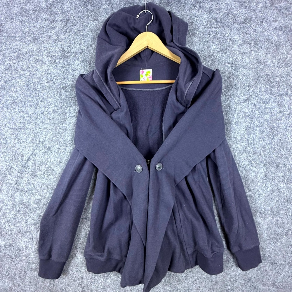 Free People Shoulder Wrap Hooded Jacket Womens Medium Navy Blue Cotton Preppy